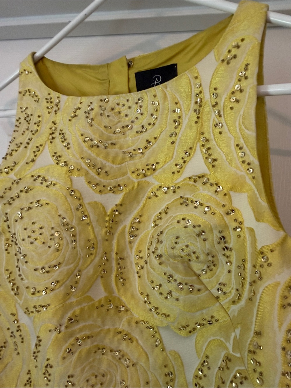 Adrianna Papell 3D Warm Sun Yellow Rose Cocktail Dress with Embellishment